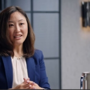 Dr. Cheri Mah sits at a table facing her interviewer