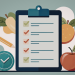 Clipboard with checklist surrounded by fruits and pencil emphasizing healthy habits
