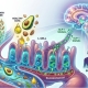 A colorful medical illustration showing the relationship between the gut and the brain. On the left, dietary fiber and healthy fats (like avocados and nuts) enter the gut, stimulating "L-cells" to release GLP-1 into the bloodstream. Green arrows represent the "GLP-1 Signal" traveling to a glowing brain on the right, which then triggers icons for "Satiety" and "Metabolic Balance".